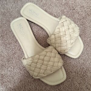 Michael Kors Beige Woven Slide Sandals